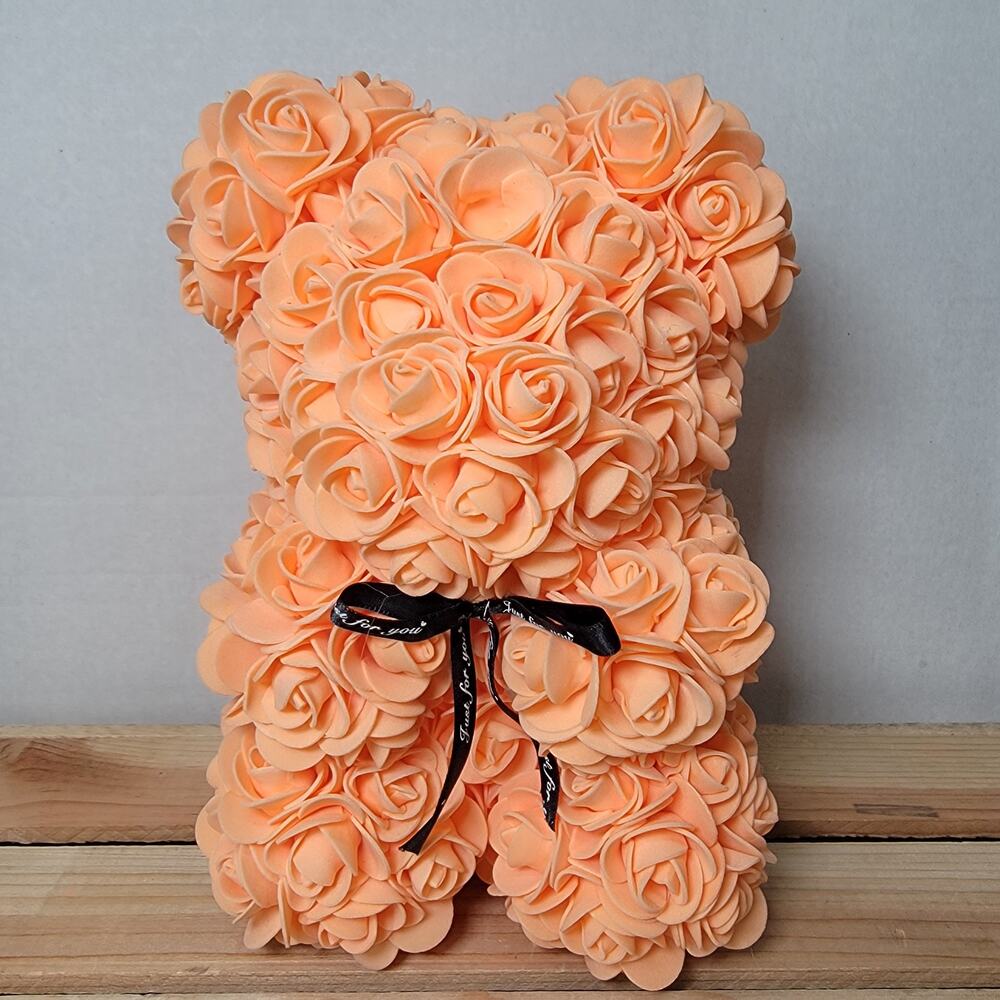Orange Foam Rose Teddy Bear w/ "Just For You" Ribbon